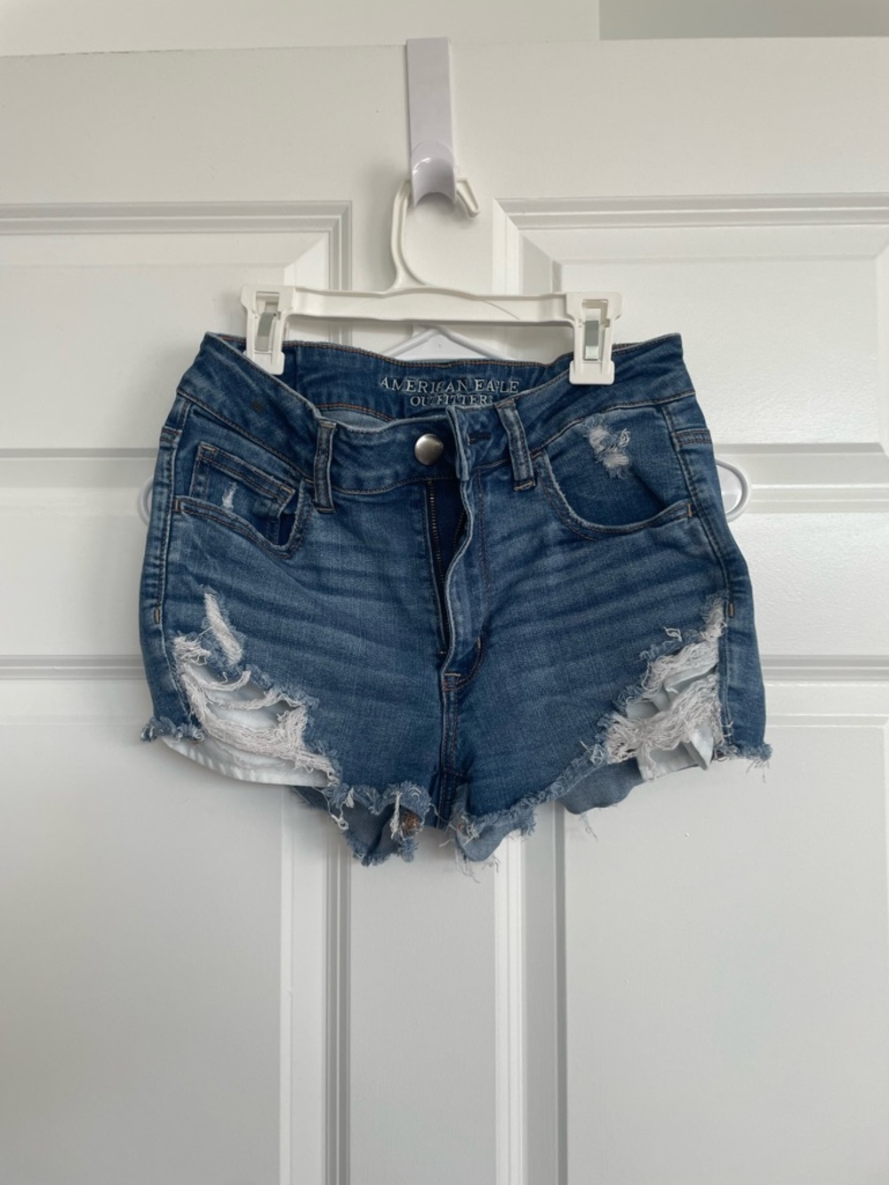 American Eagle Outfitters Ripped High-Rise Denim Shorts - Blue